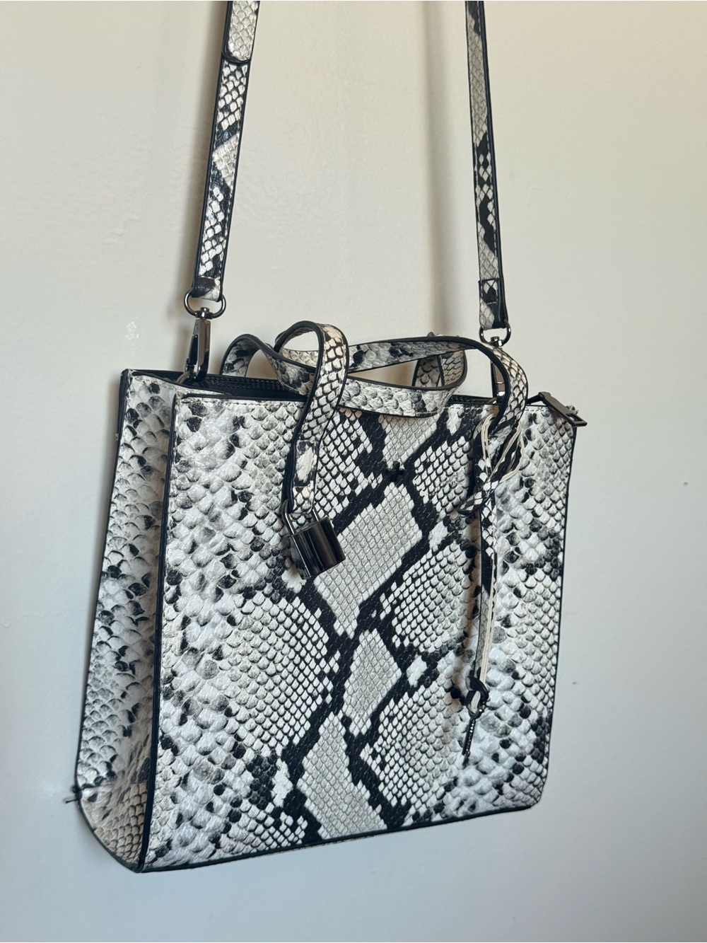 Snake-Print Tote Bag with Removable Strap
